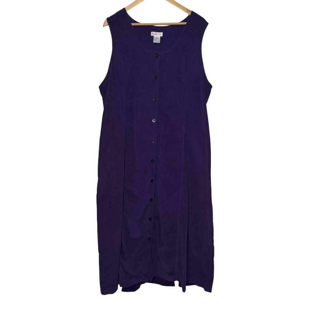 Talbots Plus Size 20 Purple 100% Cotton Corduroy Button Front Jumper Maxi Dress